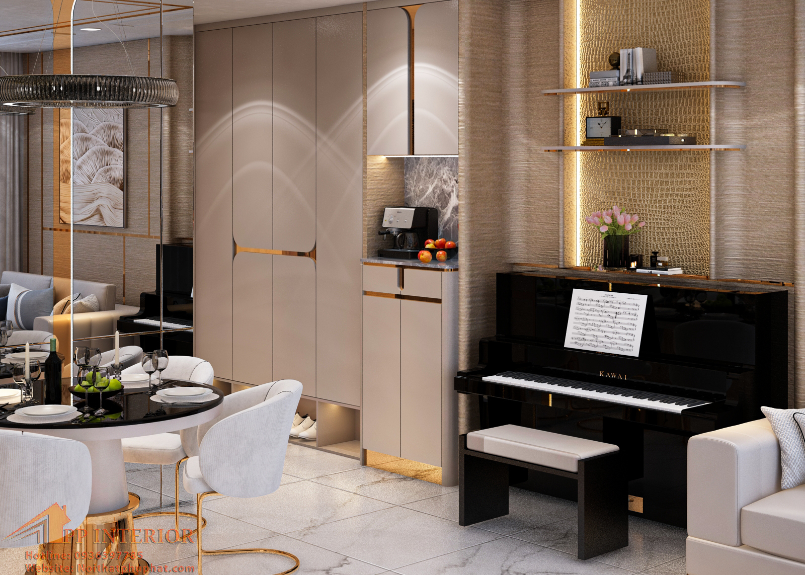 Thiết kế nội thất căn hộ 2 phòng ngủ Luxury sang chảnh