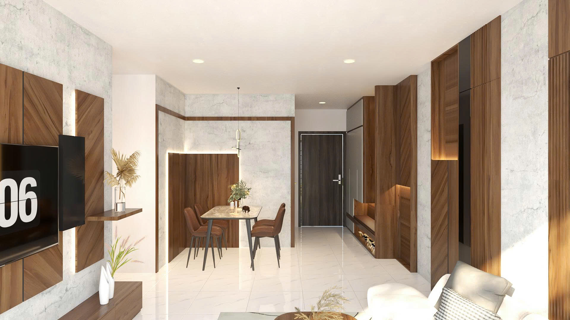 Thiết kế nội thất căn hộ 2 phòng ngủ Ấm áp màu gỗ