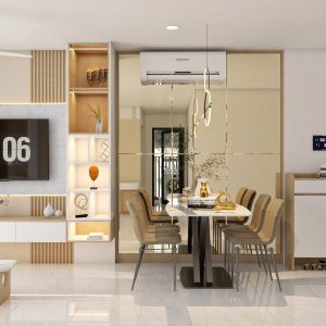 Thiết kế nội thất căn hộ 2 phòng ngủ- Vàng gold sang trọng